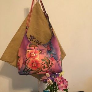 Anuschka Luscious Lilies Large Hobo purse